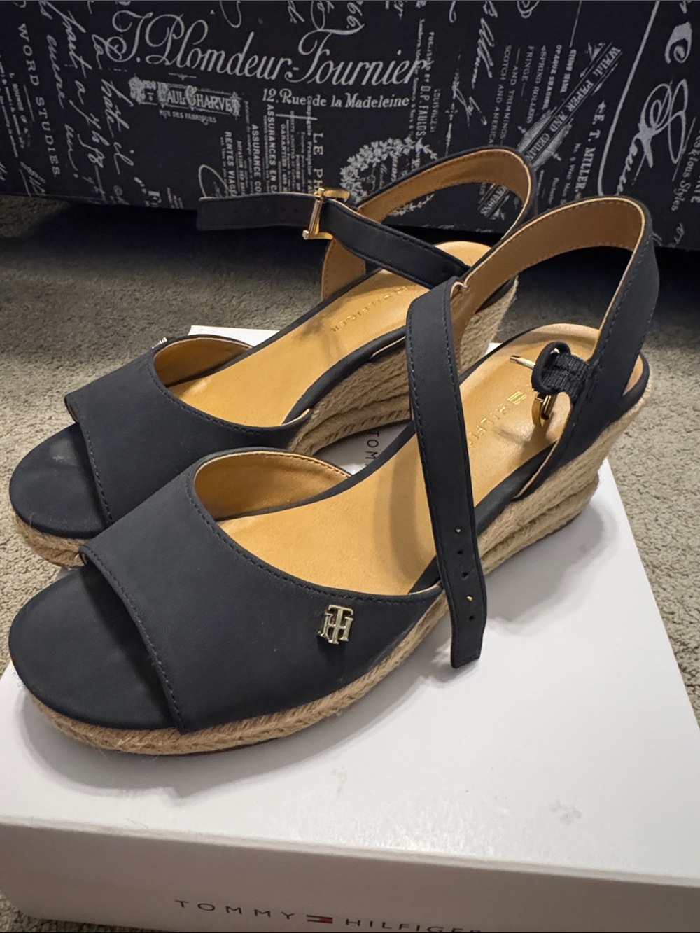 Tommy Hilfiger Navy Espadrille Wedge Sandals with Ankle Strap - Picture 2 of 12